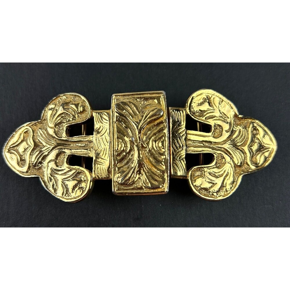 Vintage Accessocraft NYC Bold Interlocking Belt Buckle Gold Tone Signed